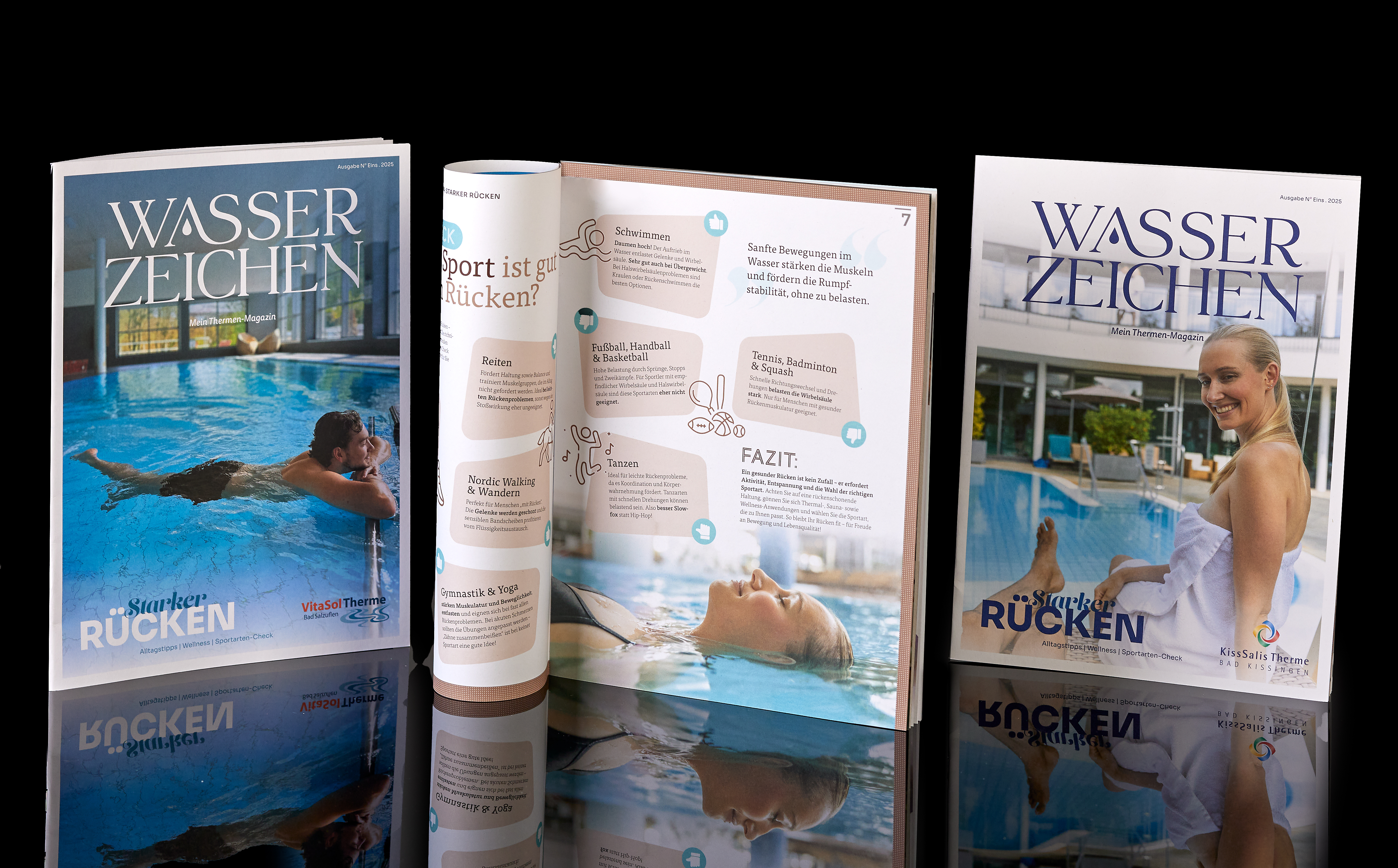 Zeitschriften aufgestellt und aufgeklappt